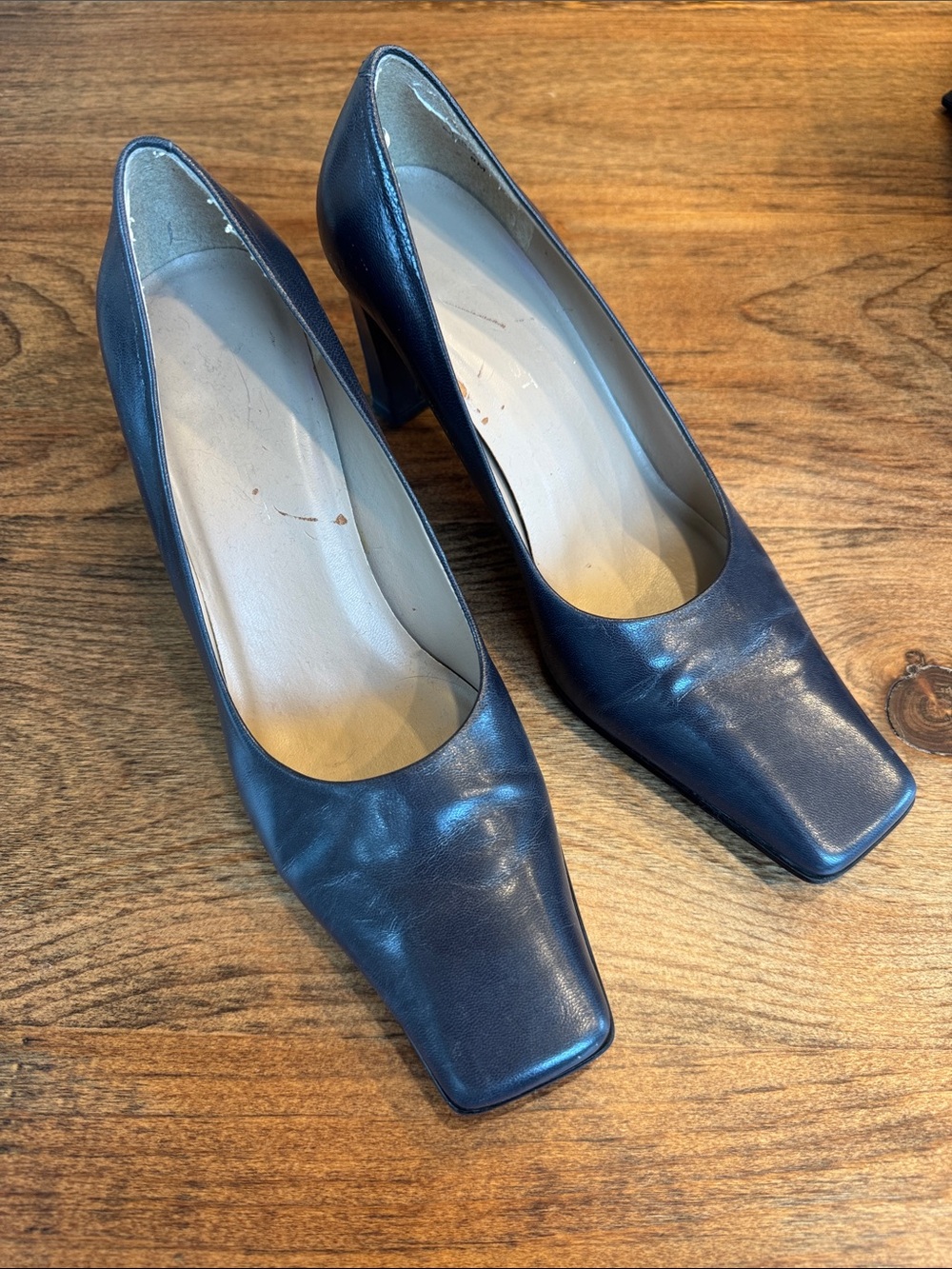 Nine West Navy Leather Square-Toe Pumps